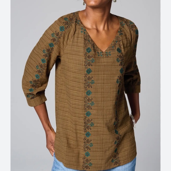 J Jill Pure Jill Plus Embroidered V- Neck Top Size 3X - Picture 1 of 8